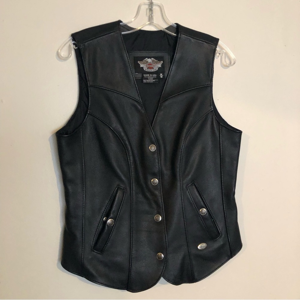 Harley Davidson Leather Vest Jacket Medium Vintage Womens Black M Sleeveless USA
